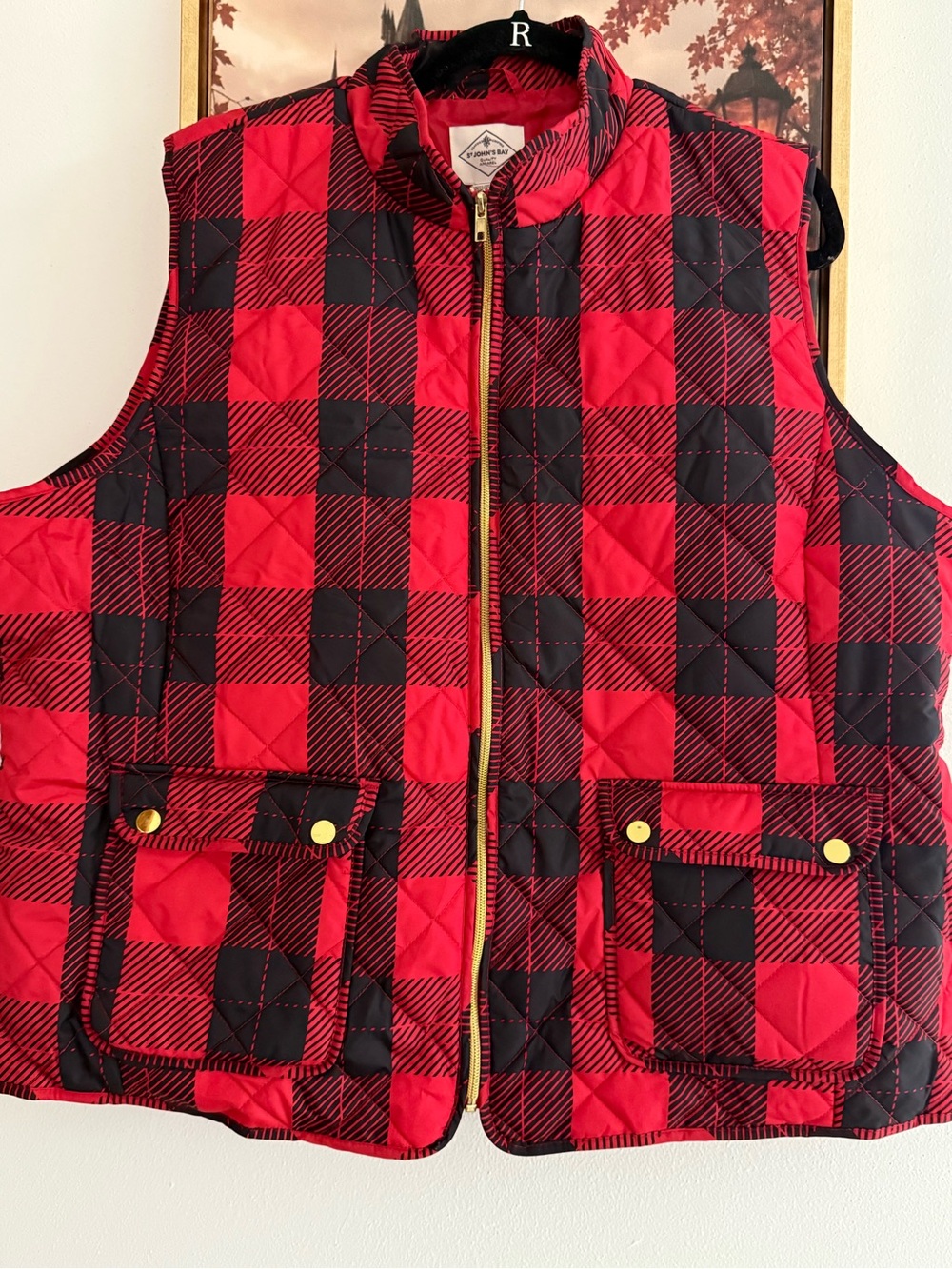 Women’s Red & Black Plaid Quilted Vest